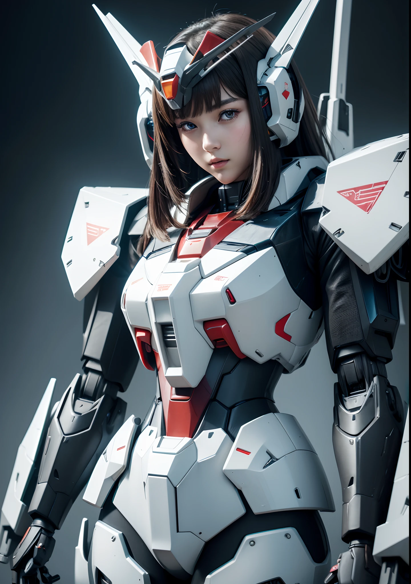 Textured skin, Super detail, High details, High quality, Best quality, A high resolution, 1080p, Gorgeous beauty、A girl with a beautiful mech body,(gundam) Girl with robot body,She wears a futuristic Gundam mech