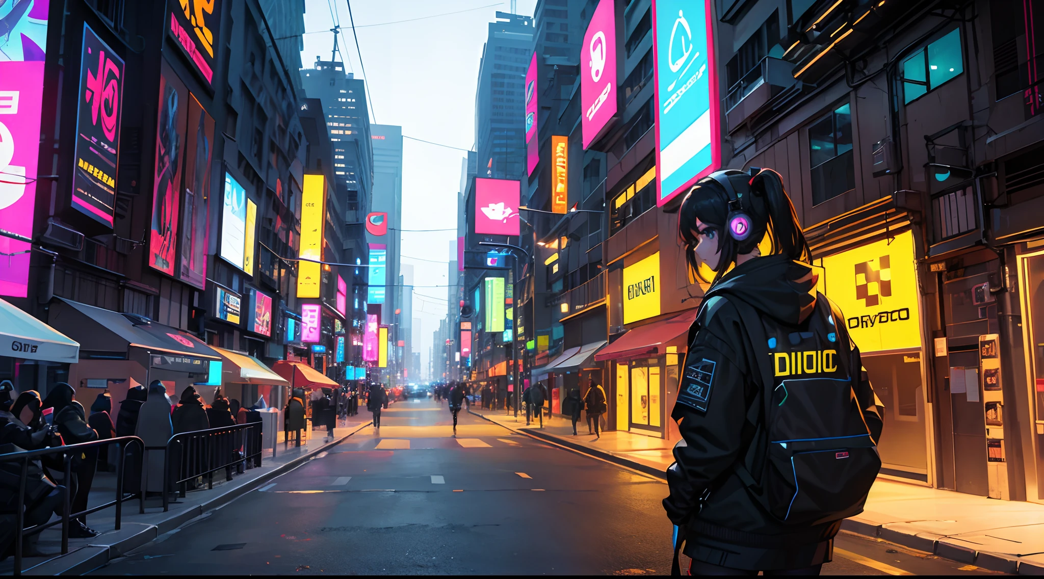 CHICA CON AUDIFONOS MUSICA EDM,DUBSTEP,GAMING MUSIC,4K,COLORIDO CYBERPUNK