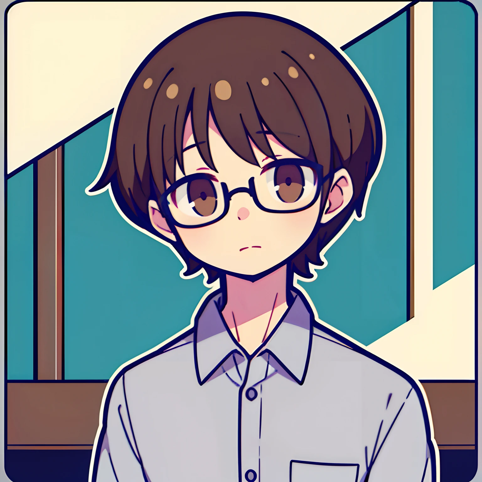 One-way glasses，brunette color hair，short detailed hair，Neatness，Relaxed，Clean panel handsome，vulnerable，Dress thinly，A male，One guy，head portrait