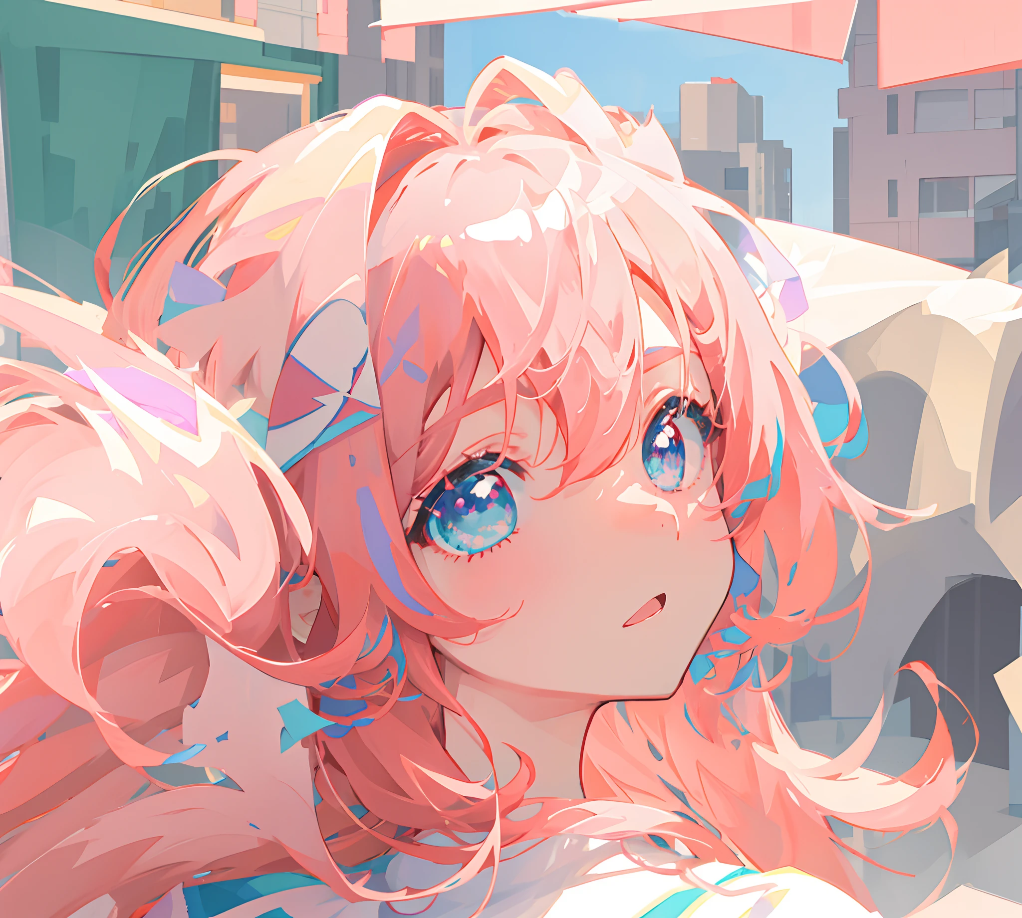 anime characters with pink hair and blue eyes are standing in front of a building, pink twintail hair and cyan eyes, anime style 4 k, detailed digital anime art, digital anime illustration, guweiz on pixiv artstation, anime style. 8k, clean detailed anime art, anime art wallpaper 4 k, anime art wallpaper 4k, anime styled digital art
