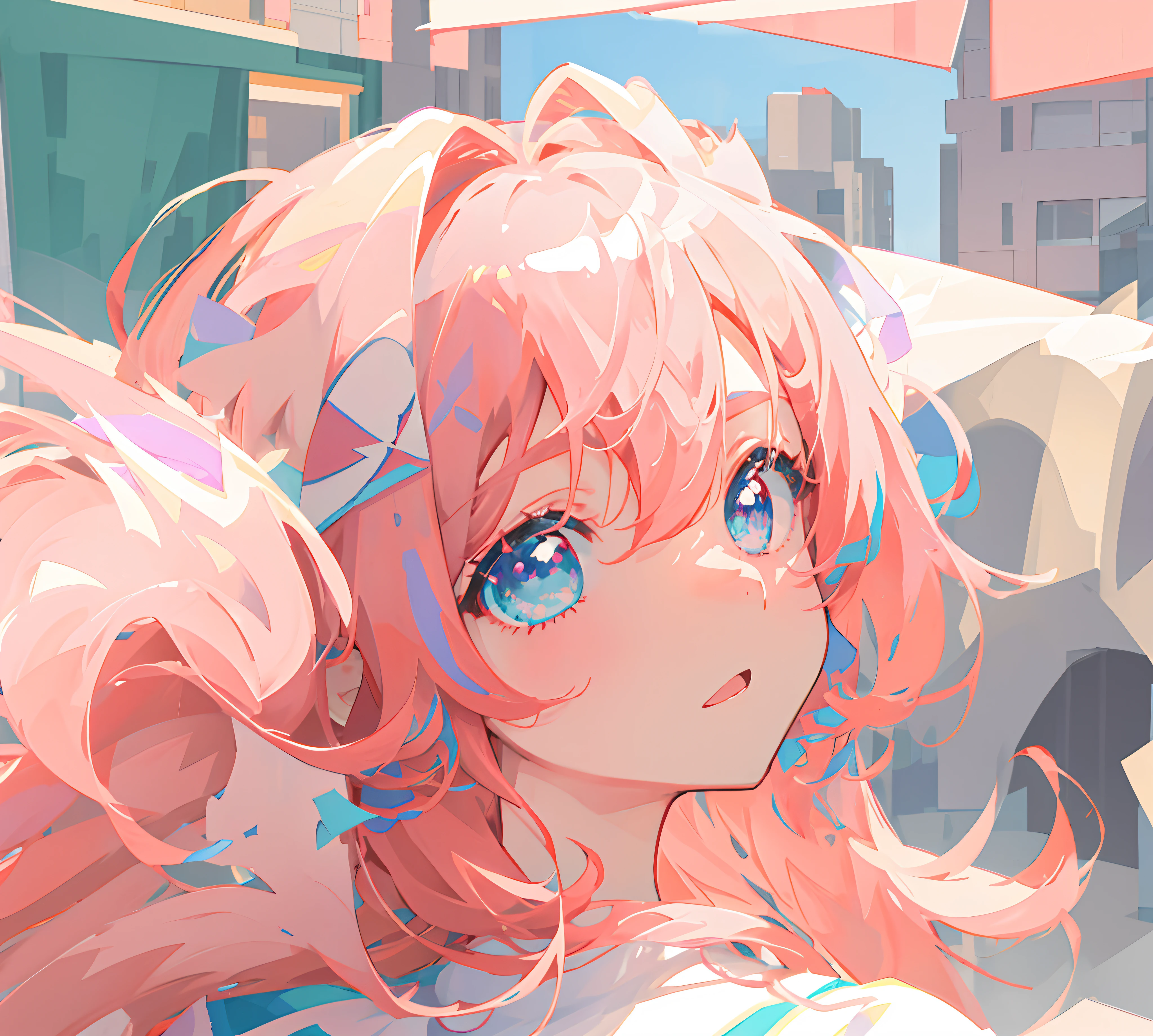 anime characters with pink hair and blue eyes are standing in front of a building, pink twintail hair and cyan eyes, anime style 4 k, detailed digital anime art, digital anime illustration, guweiz on pixiv artstation, anime style. 8k, clean detailed anime art, anime art wallpaper 4 k, anime art wallpaper 4k, anime styled digital art