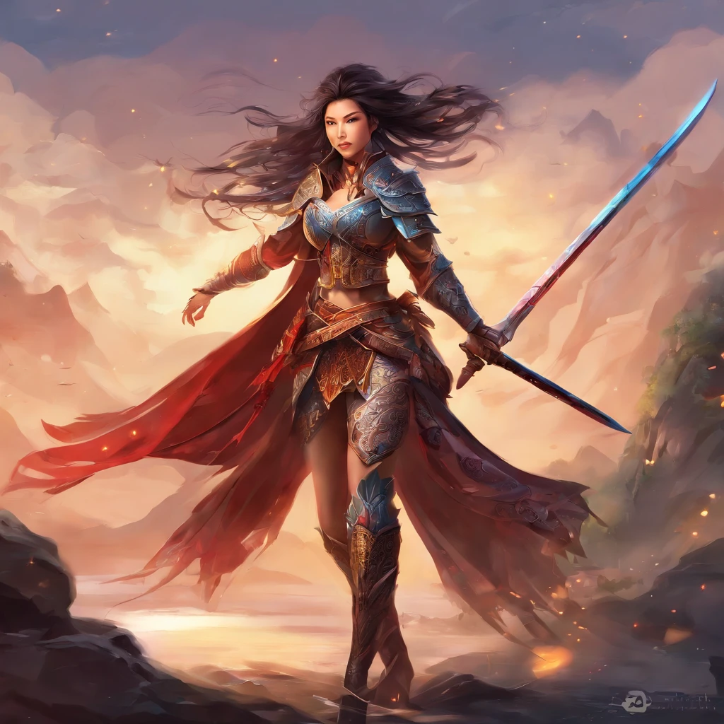 (((woman))), (((best quality))), ((( Japanese ))), (((AS-Adult))), A beautiful asian samurai warrior woman with perfect body, in battle field, Modern samurai, ((( Asian))), Wear gloves on your hands,The left arm is made of steel and metal tips,Made of protective devices, Urban wilderness,For high-resolution posters, hair straight, sexy leather full body armor, Full of tips and rivets, tribal tattoos, Straight brunette hair,Colored hair ends, High definition, close-up at 10' distance