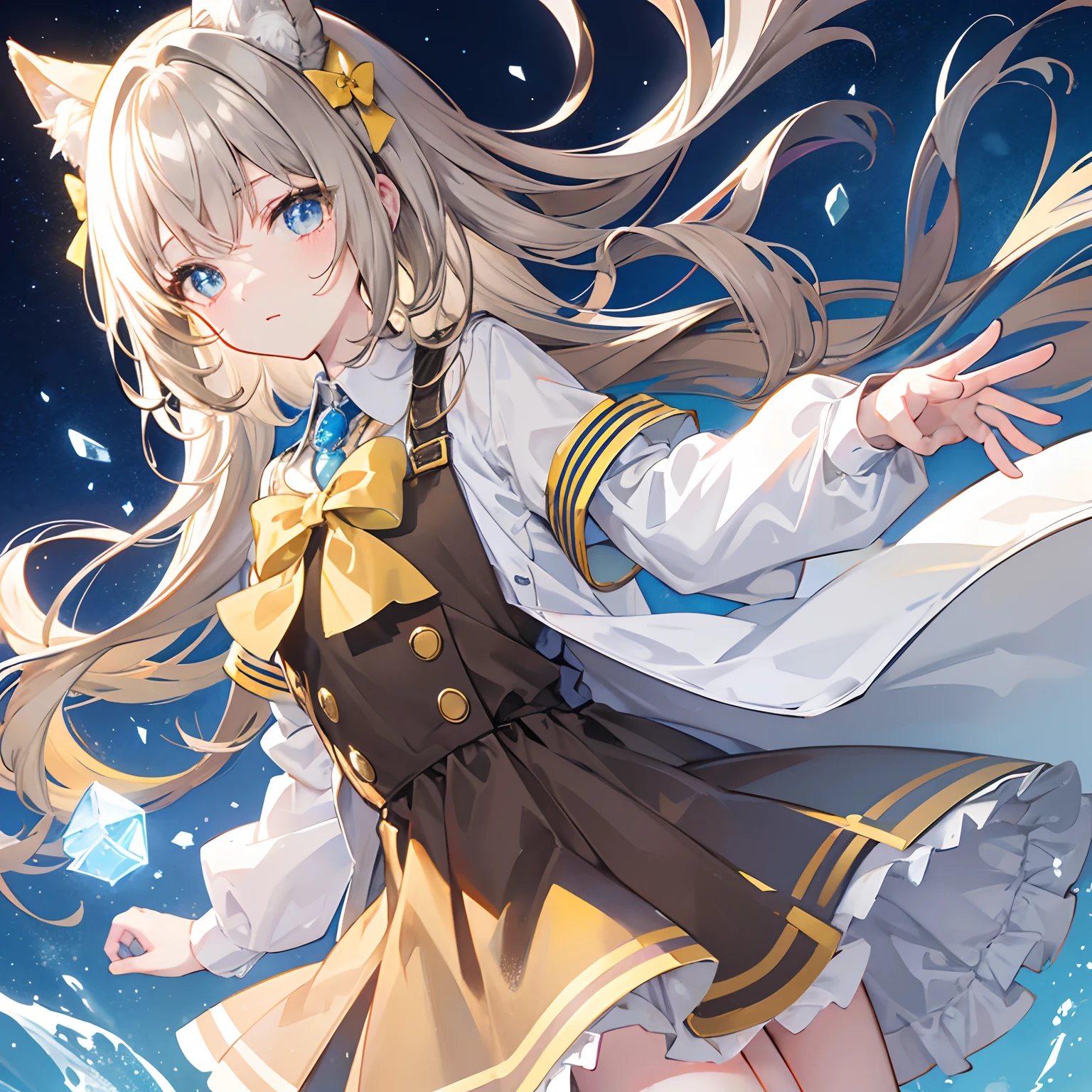 Glowing light brownish yellow,There is hair and pupils,Blue and white school uniforms,With silver crystal pendant,Sweet li girl,Overall shine