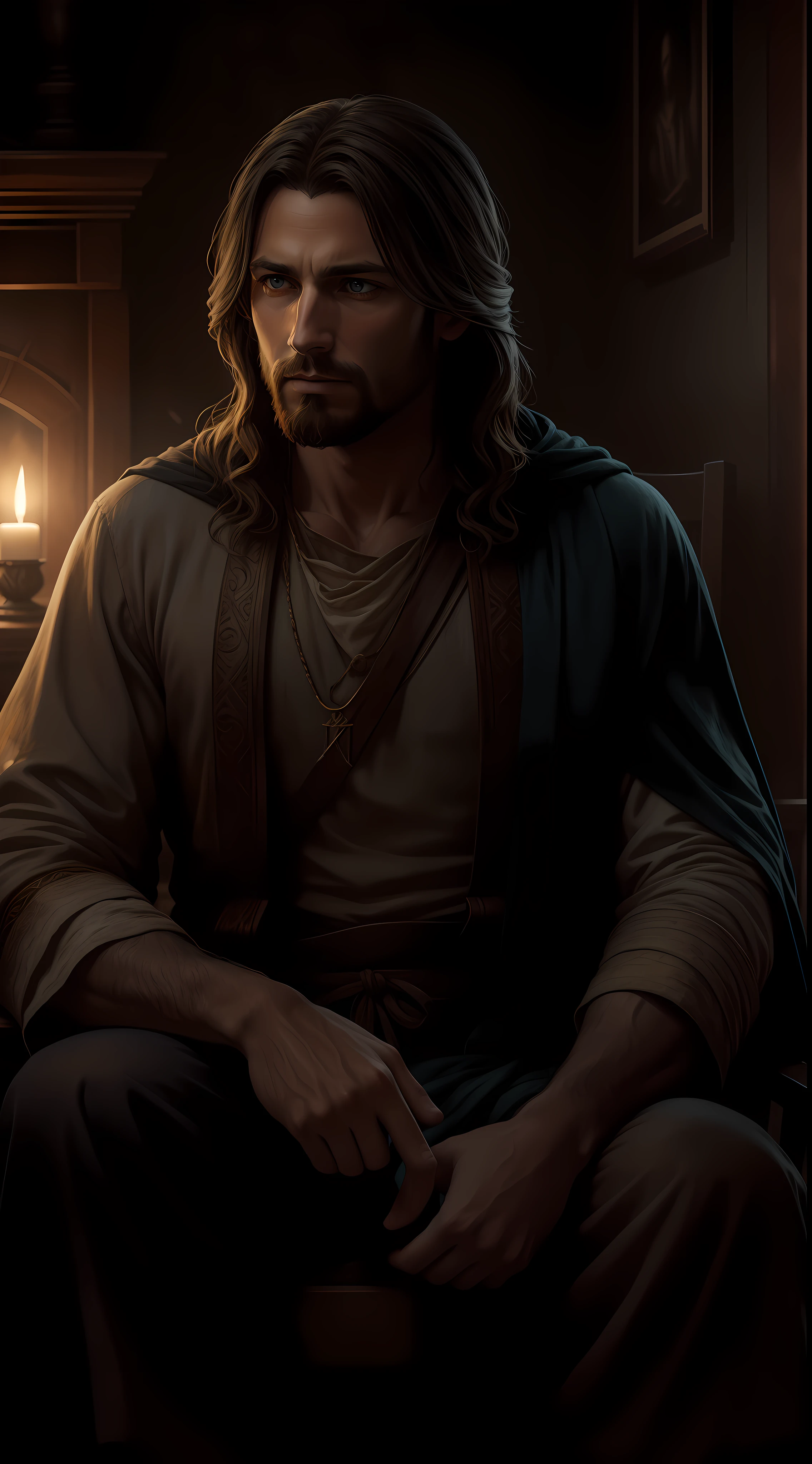 JESUS CHRIST sitting next to an old boat Dark photo: realistic epic, soft cinematic portrait, adobe lightroom, photographic lab, highly detailed, faded, art by Greg Rutkowski and artgerm ,neutral colors: 1,2), (hdr:1,4) , (soft colors:1.2), hyperdetailed, (artstation:1.4), cinematic, warm lights, dramatic light, (intricate details:1.1), complex background, (rutkowski:0.66), (blue and orange:0.4)