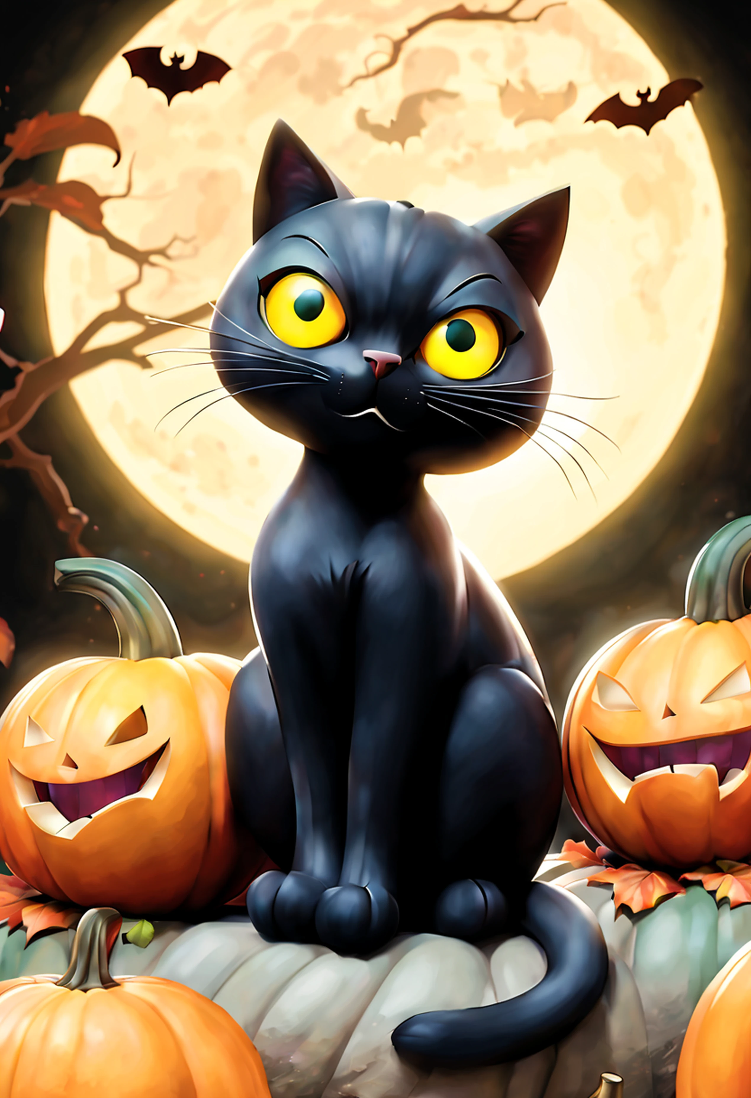 Gato Negro Halloween ,Mofumofu,t-shirt design