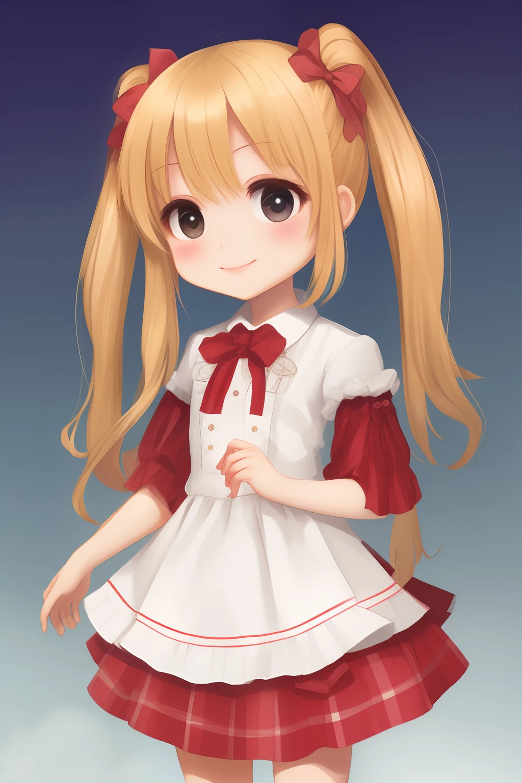 Blonde hair、Brown eyes、2nd class、Chibi Lolita Musume、hi-school girl、校服、shortsleeves、a smile、kawaii、Chibi