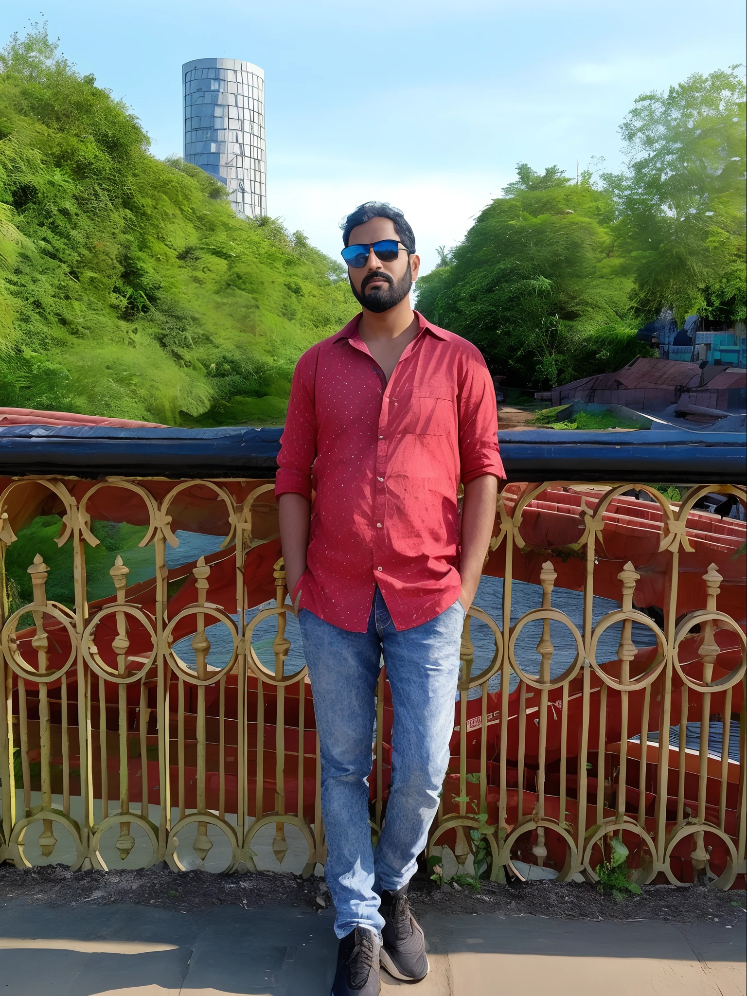 Do nothing to the face but make changes to the surroundings and make it look like a Kerala location