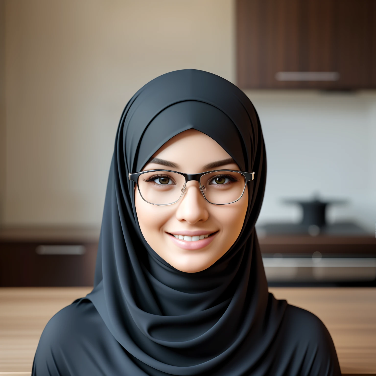 ultra realistic,16k, enhanced quality, perfect face, perfect hands, perfect body, ultra detailed,1girl, perfect hair, girl wearing glasses, perfect glasses, perfect smile, ultra realistic, ultra realistic background, standing on a table, ultra realistic girl wearing perfect hijab, ultra realistic particles, perfect duck lips, Islamic hijab.