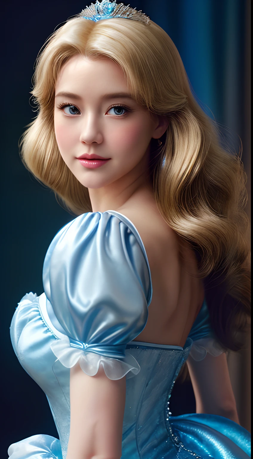 Cinderella from disney princess, a close up of a woman in a dress and gloves posing for a picture, disney art style, ultra realistic, artgerm and lois van baarle, style ivan talavera and artgerm, style artgerm, stanely artgerm, art in the style of disney, extremely detailed artgerm, artgerm julie bell beeple, midshot, centered image, blonde princess cinderella hairs
