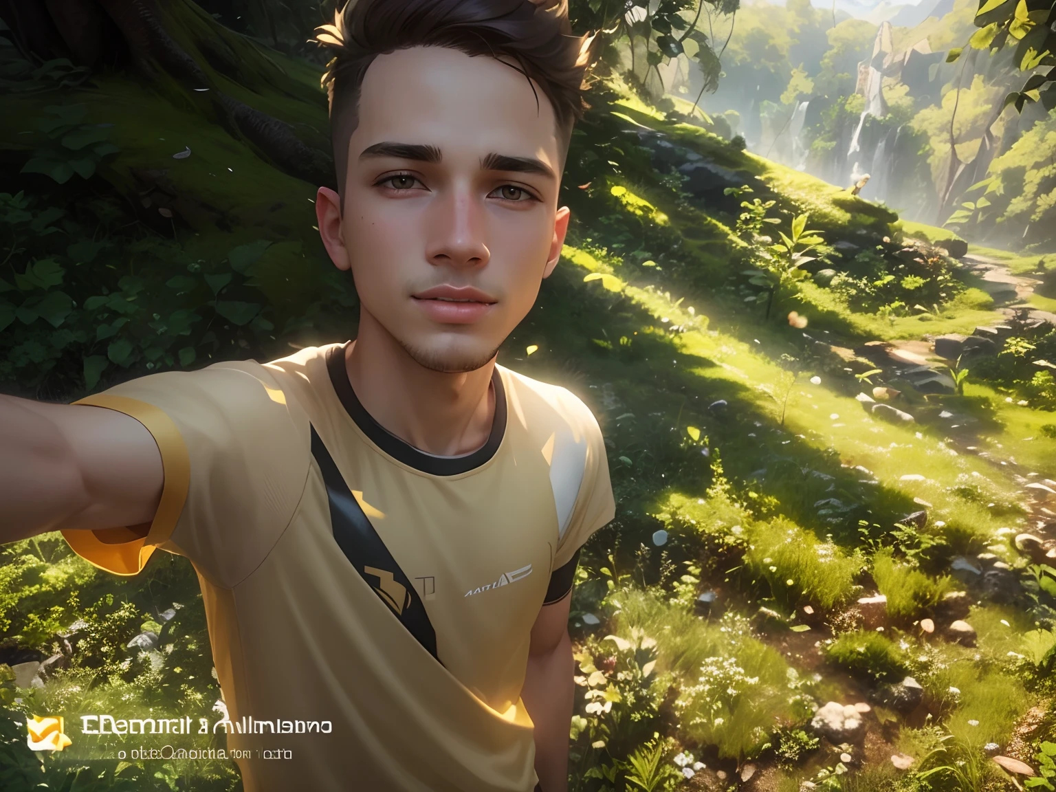 Beautiful boy and handsome new gam logo shat and nature background