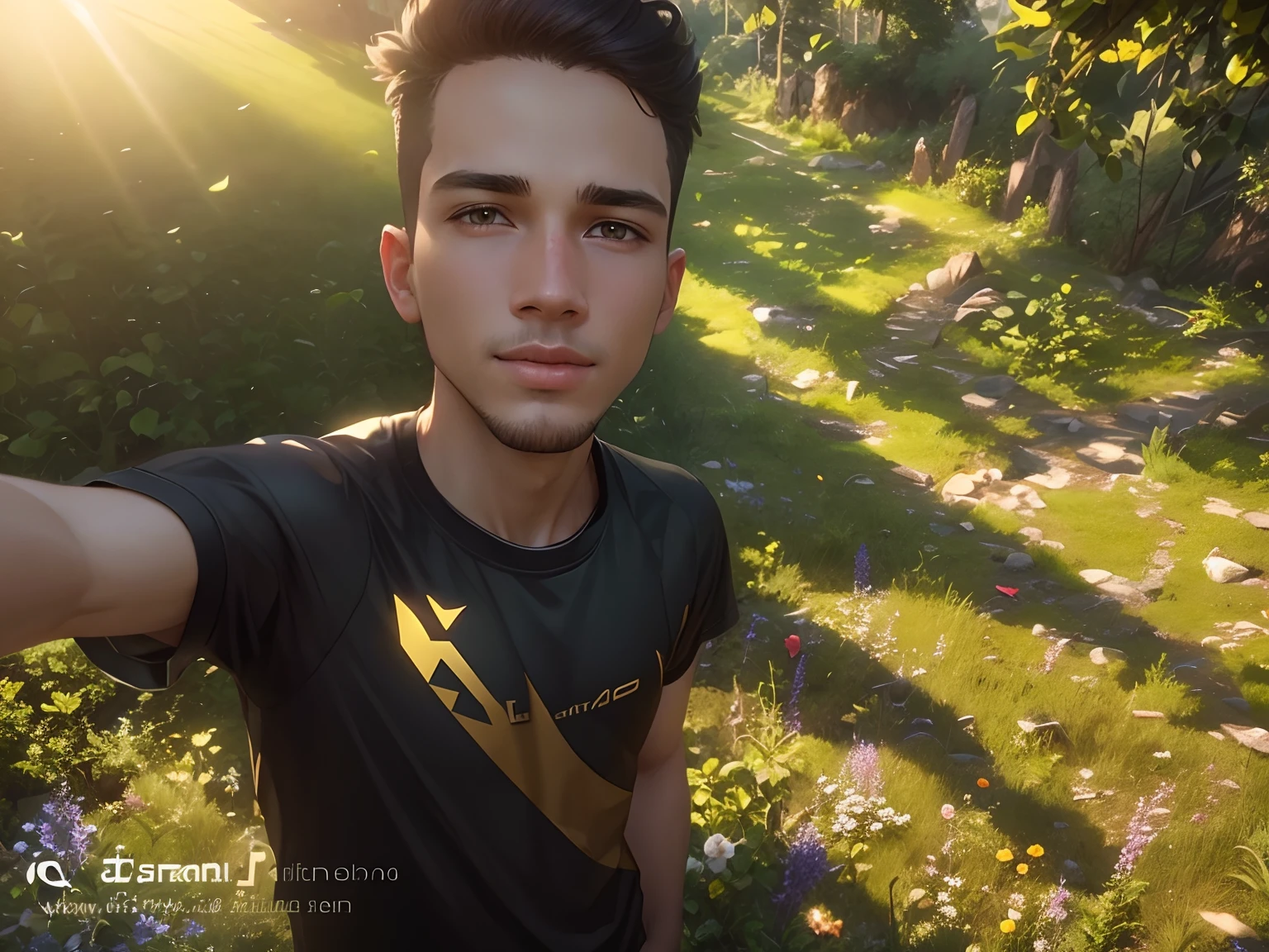 Beautiful boy and handsome new gam logo shat and nature background
