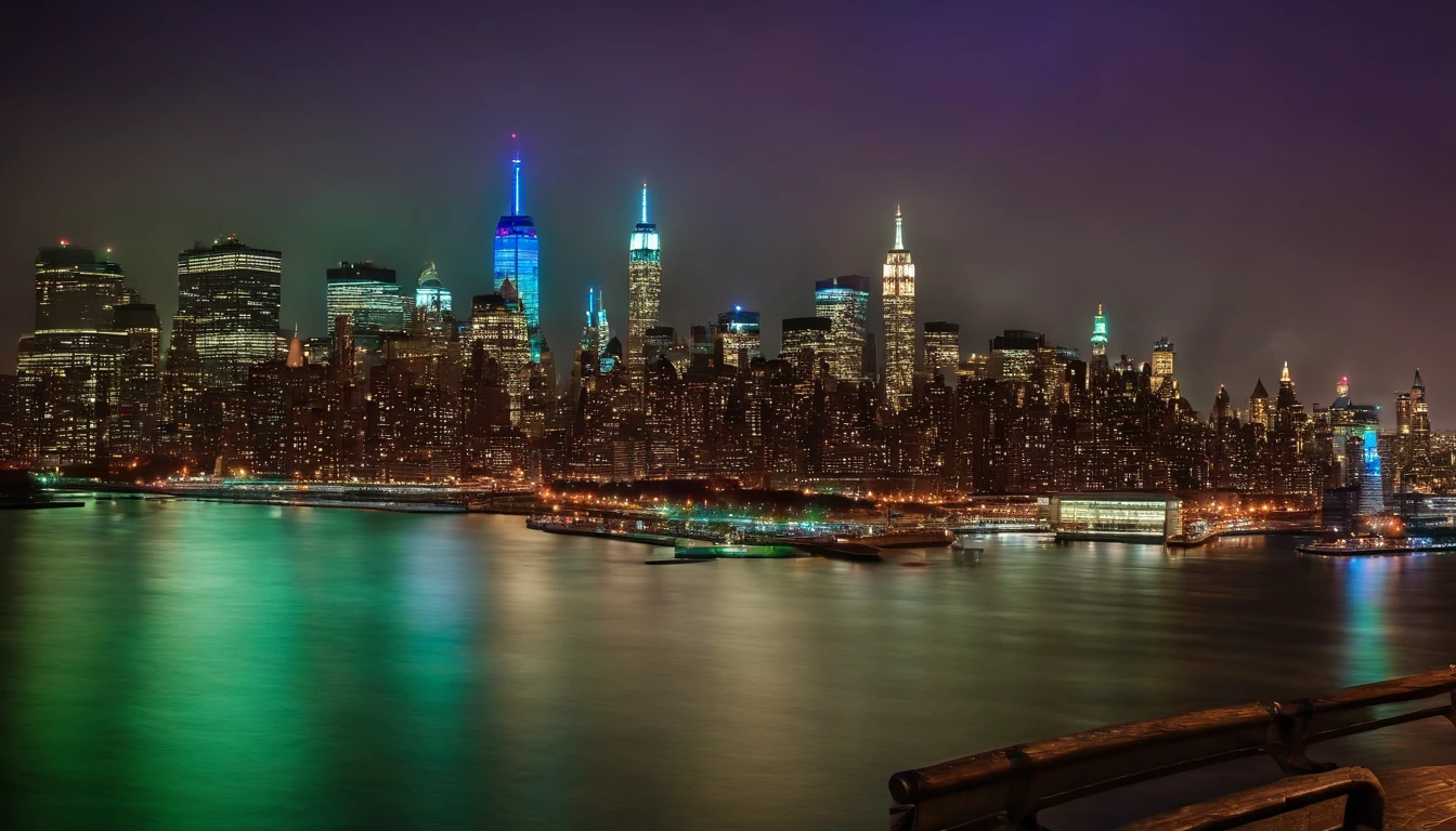 New York City skyline from statue of libery island, new york city skyline in the background at night