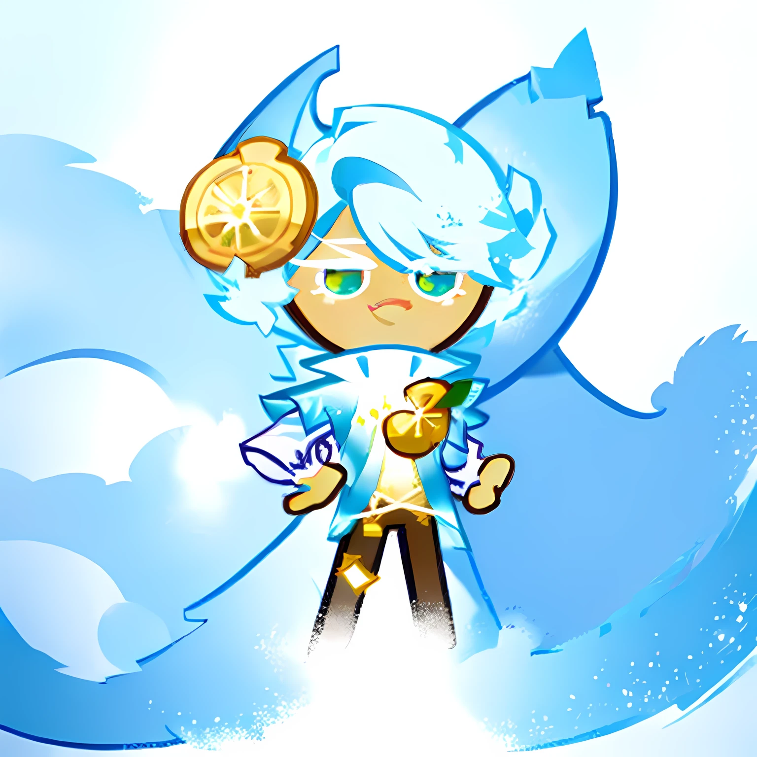 cookie run, white background, simple background, 1boy, lemon shark design,