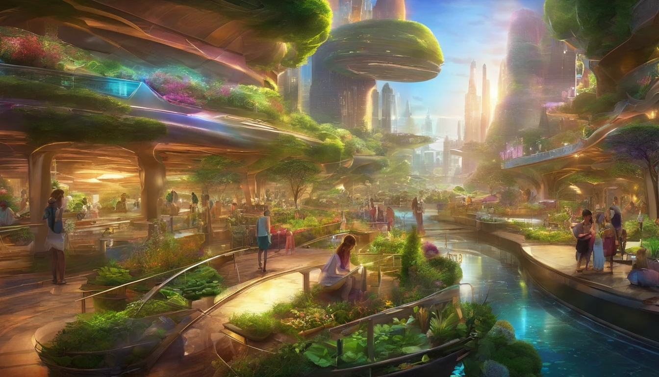 (best quality,highres),(realistic:1.37),(HDR,stunning details),(vivid colors),(bokeh)
biologized buildings and landscapes(bioluminescent),(organic materials),
super-high-tech transportation systems (futuristic aircrafts),
a peaceful and idyllic utopian city(utopian),
emerging technologies and advanced infrastructure,
the harmonious integration of nature and technology,
glowing plants and trees emitting soft and enchanting lights,
urban gardens and rooftop farms providing fresh and sustainable food,
people enjoying a healthy and eco-friendly lifestyle, (happy,healthy residents),
stylish and modern architecture with unique designs,
a clean and pollution-free environment,
efficient and sustainable energy sources powering the city,
innovative biotechnology improving the quality of life,
a sense of unity and community among the residents,
an atmosphere of innovation and creativity,
a vibrant and bustling cityscape with bustling street markets,
the sound of laughter and joyful conversations,
the distant hum of electric vehicles and hoverboards,
a skyline adorned with stunning bioluminescent displays,
a utopian society living in harmony with nature and technology,
where dreams and aspirations come to life and flourish in this biophyll utopia.