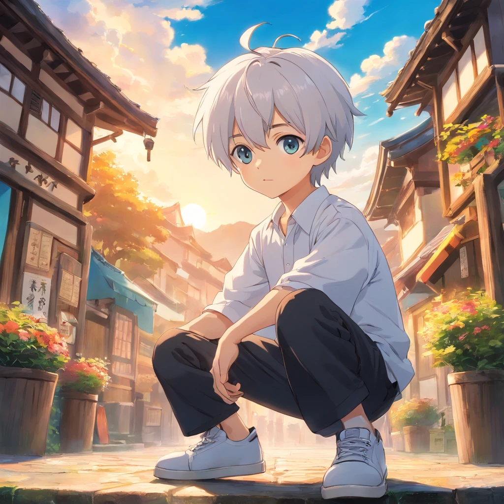 Cute cute anime boy cute with medium cute white hair cute white shirt with sleeves cut with black pants white shoe , Anime Art Wallpaper 8K, Anime Wallaper, estilo anime 4K, Anime Art Wallpaper 4K, Anime Art Wallpaper 4K, Estilo anime bonito, menino anime bonita, Anime boy with medium hair , very cute cute boy cute childe, menino anime bonito, 4k anime wallpapers