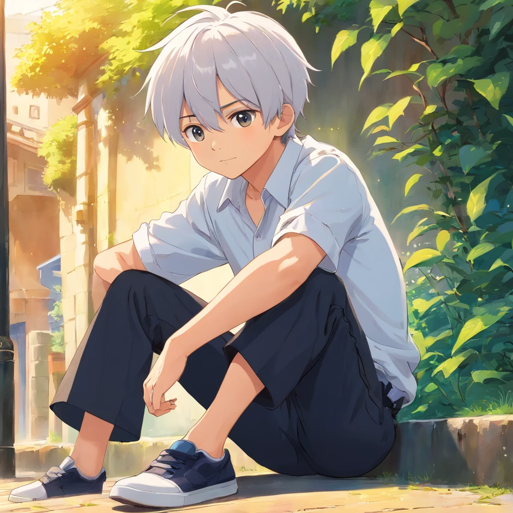 Cute cute anime boy cute  with medium cute white hair cute white shirt with sleeves cut with black pants white shoe , Anime Art Wallpaper 8K, Anime Wallaper, estilo anime 4K, Anime Art Wallpaper 4K, Anime Art Wallpaper 4K, Estilo anime bonito, menino anime bonita, Anime boy with medium hair , very cute cute boy cute childe, menino anime bonito, 4k anime wallpapers