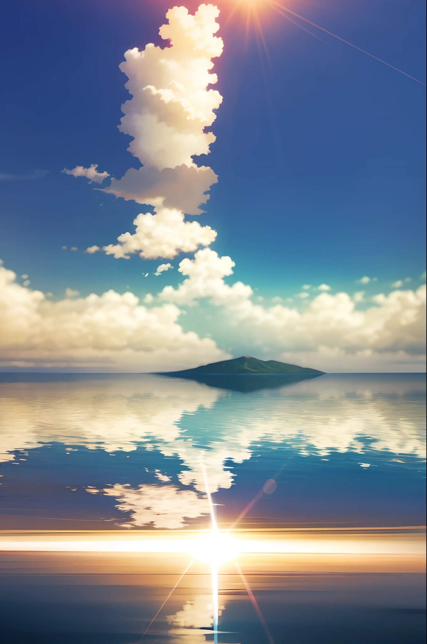 woman enjoying a stroll the beach. age 35. sunlight reflecting on the ocean. volumetric light. reflection, refraction.