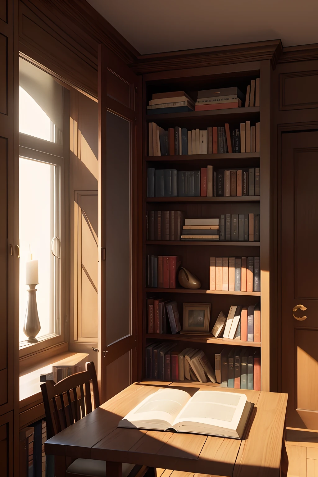 bookshelf, An open book on the table