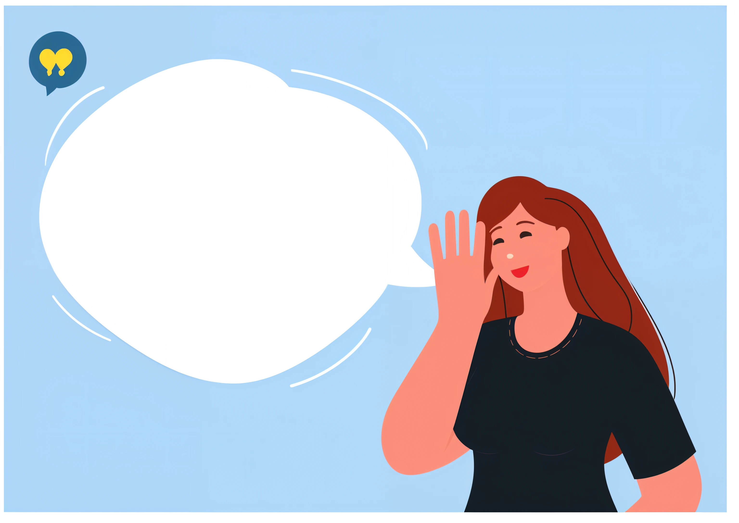 illustration of a woman with a speech bubble in her hand, cartoon illustration, funny illustration, simple and clean illustration, without text, simple illustration, cartoon style illustration, wikihow illustration, hand over mouth, dialog text, speech bubbles, no text!, negative self-talk, wondering about others, surprise, no speech bubbles, white background and fill, no text