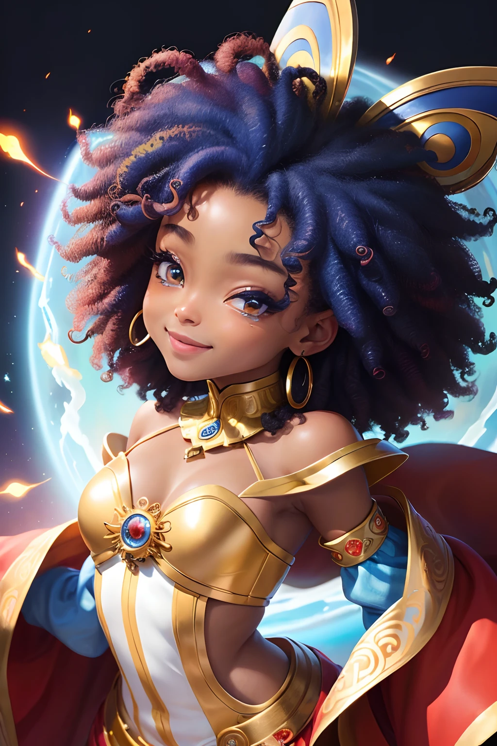 (top-quality))、((masterpiece))、(detaileds)、(chibi character)、(afro hair)(blue eyess)(de pele branca)Applause Happy,