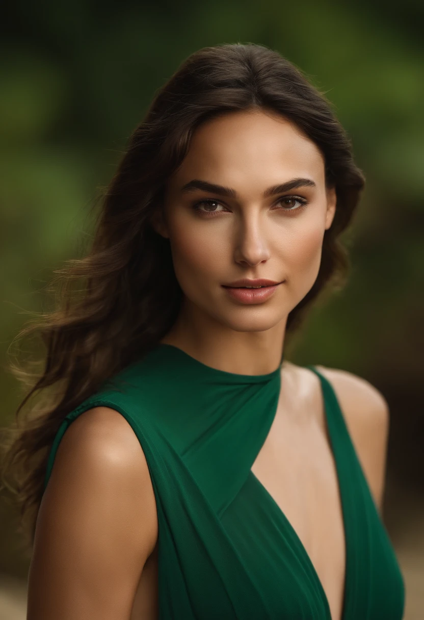 femme brune, 18 ans, Yeux vert clair, Slight smile, Portrait de Gal Gadot, nue, sur la plage