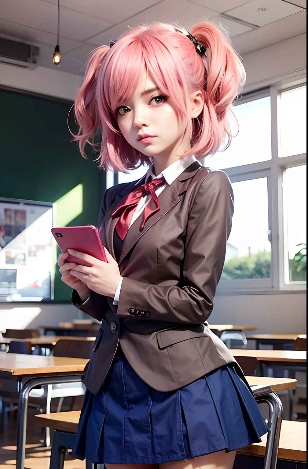 Garota, pink hair, pink eyes, angry shy face, HD, 4K, alta qualidade