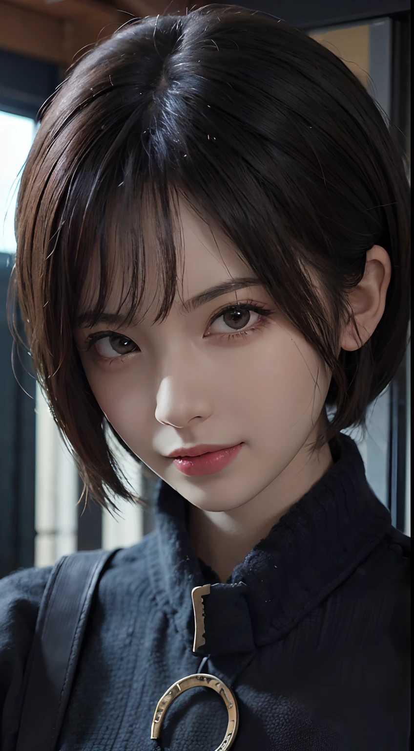 Sweaters、Denim Mini Skirt、full body Esbian、frontage、A slender、(masuter piece:1.3)、(8K、Photorealsitic、Raw photography、top-quality: 1.4)、(1girl in)、beautiful countenance、(Lifelike face)、(A dark-haired、short-hair:1.3)、Beautiful hairstyle、realisticeyes、Beautiful details、(real looking skin)、Beautiful skins、(Sweaters)、absurderes、enticing、超A high resolution、A hyper-realistic、high-detail、the golden ratio