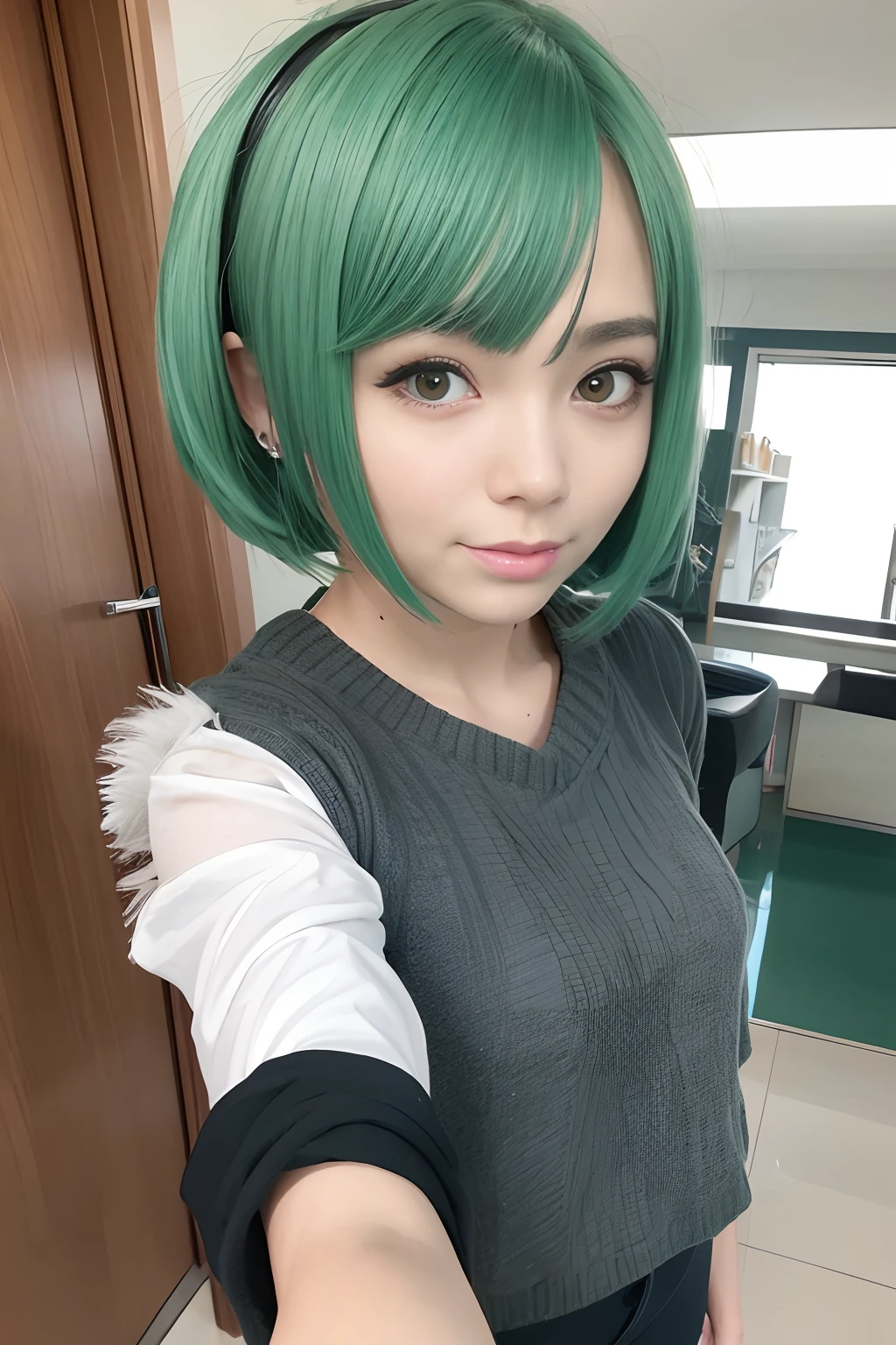 Selfie wind　Green hair