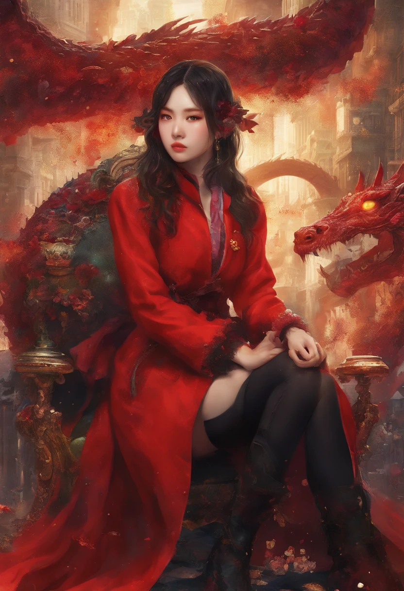 Dragon tattoo woman in red clothes