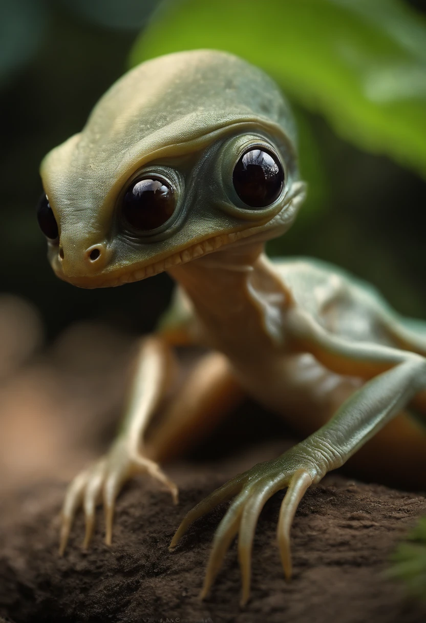 An alien creature with a flattened head, 2 ojos negros grandes, Bebiendo con un grupo de amigos de la misma especie , [插圖] durante (La mejor calidad,4k,8k,altas,pieza maestra:1.2), ultra detallado, (realista,fotorrealista,fotorrealista:1.37), HDR, UHD, Studio lighting, extreme detail description, profesional, vivid colors, Bokeh, [artista conceptual], [Science-Fiction], [retrato], [paisaje].