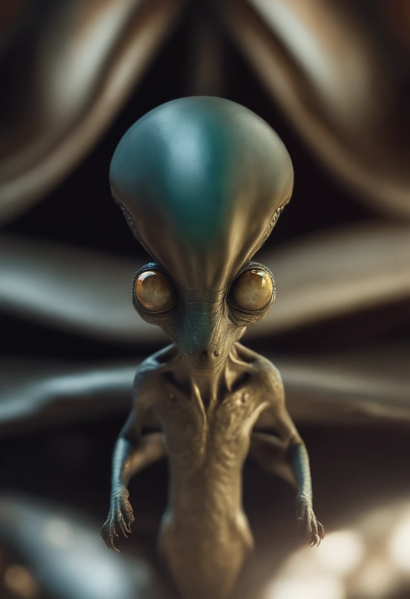 An alien creature with a flattened head, 2 ojos negros grandes, Bebiendo con un grupo de amigos de la misma especie , [插圖] durante (La mejor calidad,4k,8k,altas,pieza maestra:1.2), ultra detallado, (realista,fotorrealista,fotorrealista:1.37), HDR, UHD, Studio lighting, extreme detail description, profesional, vivid colors, Bokeh, [artista conceptual], [Science-Fiction], [retrato], [paisaje].