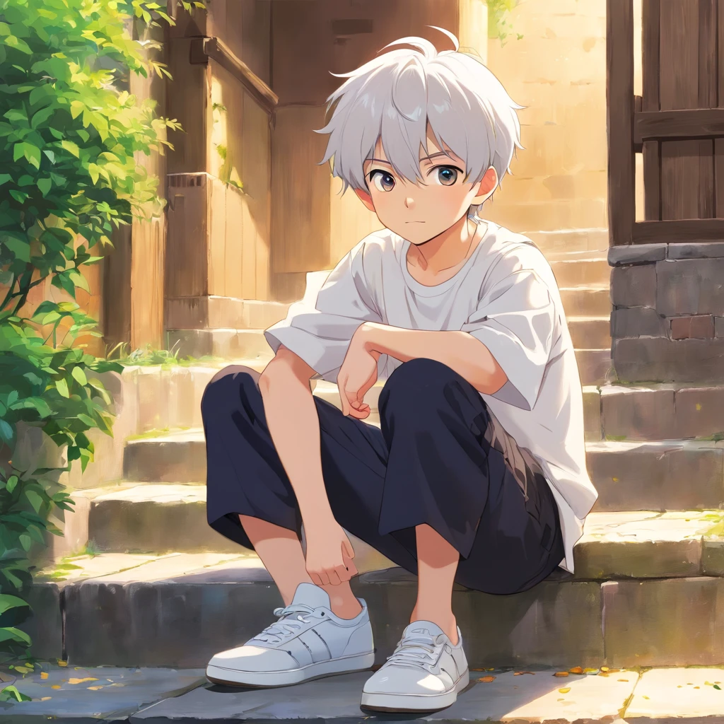 Cute cute anime cute boy cute child with cute white hair medium cute white shirt with sleeves cut with black pants white shoe , Anime Art Wallpaper 8K, Anime Wallaper, Estilo anime 4K, Anime Art Wallpaper 4K, Anime Art Wallpaper 4K, Nice anime style, menino anime bonita, Anime boy with medium hair , very cute cute boy anime cute child, menino anime bonito, 4k anime wallpapers
