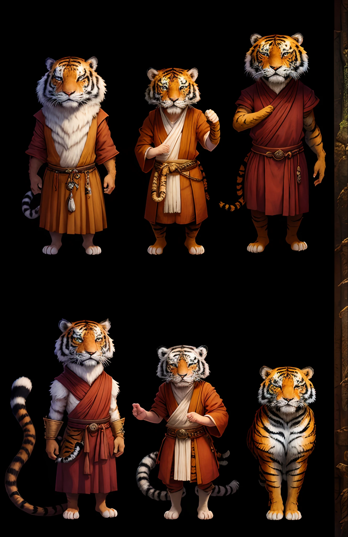 Tabaxi, white hair, monk, tiger,anthropomorphic