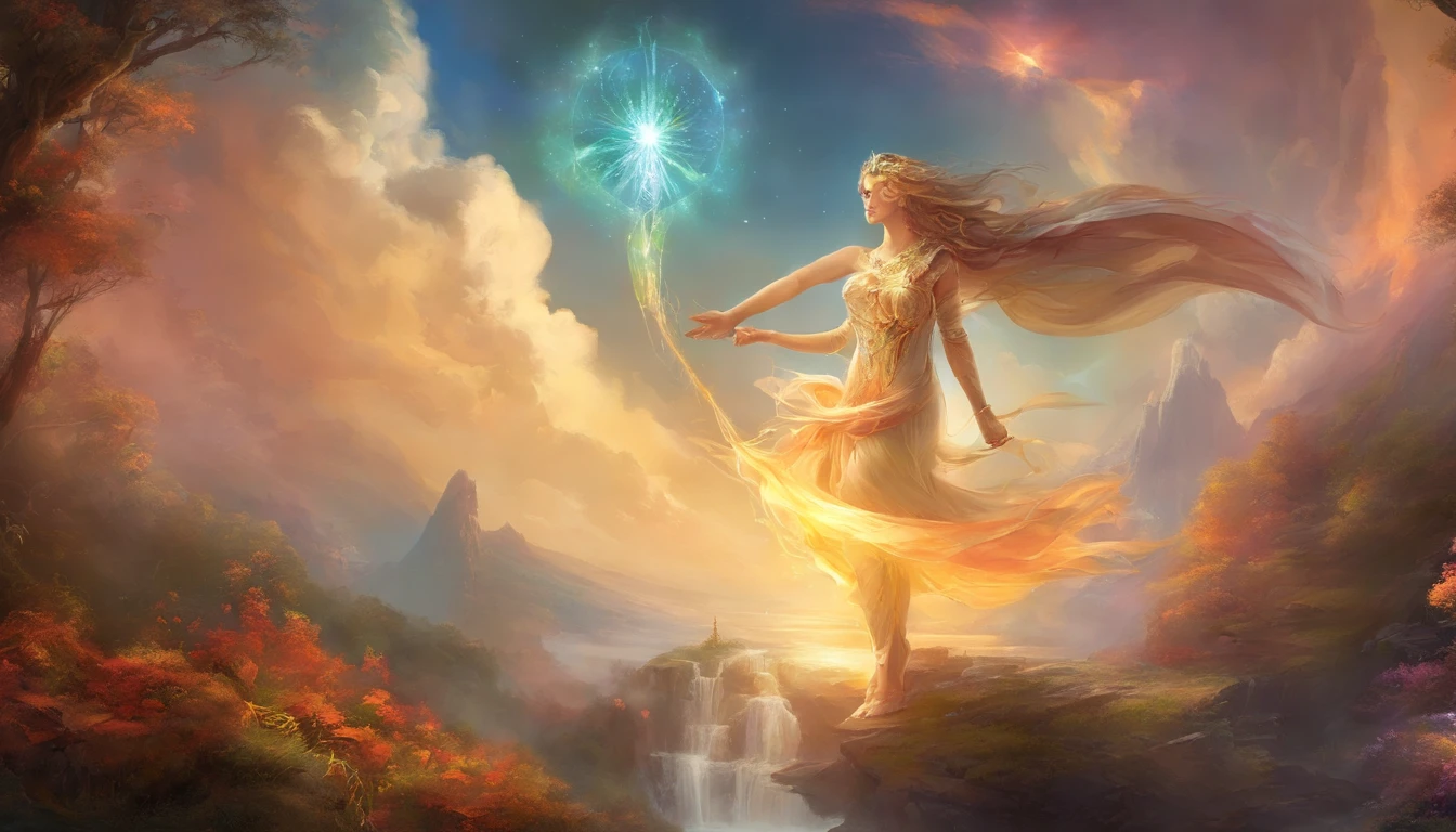 Take a picture in this style of temperance, com o sol na suas costas
