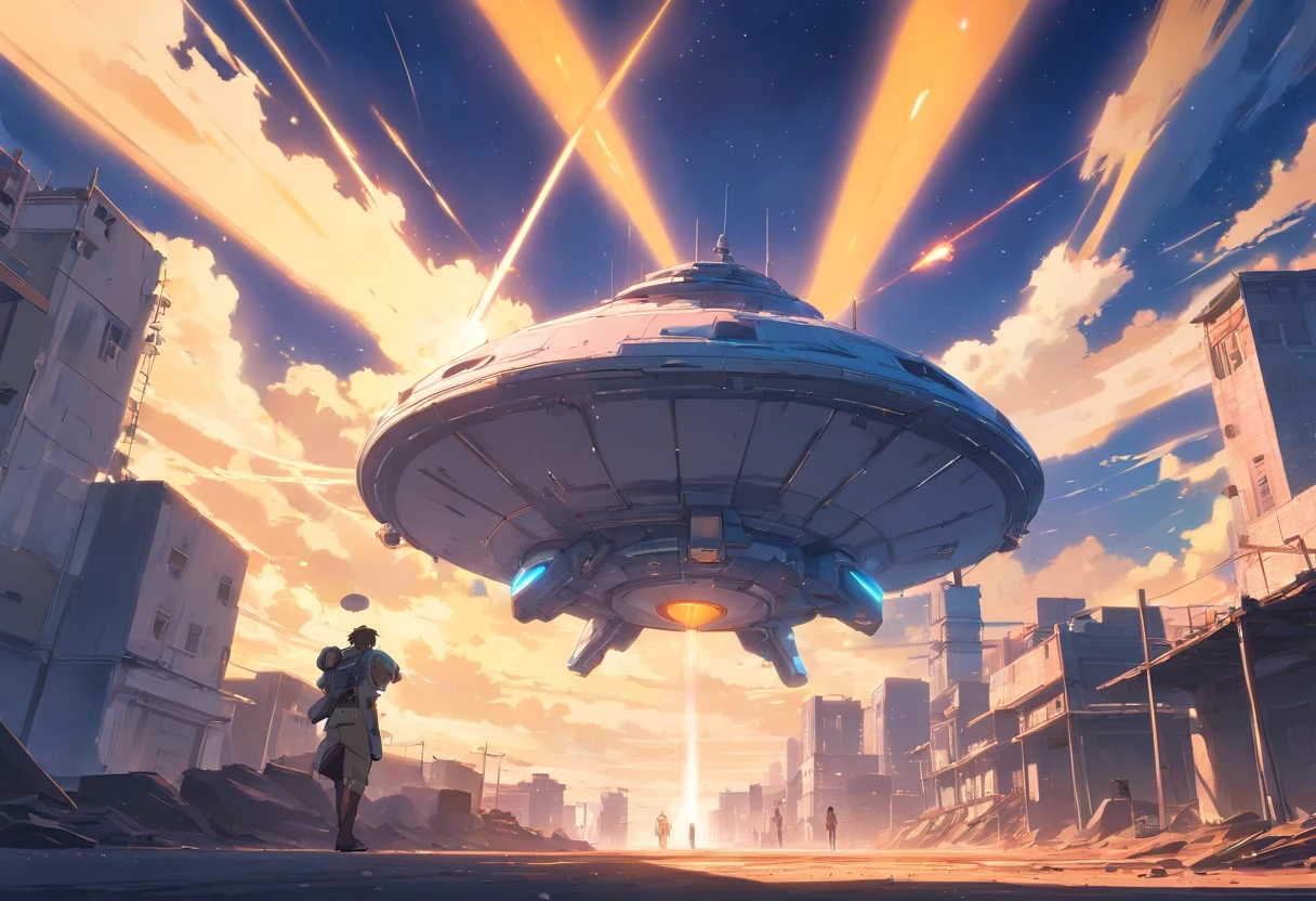 Apocalyptic War, tons de branco, portanto, um deserto, sobrevivente, , sombreamento, atmosfera sombria, escura, ((noite)), Banners, capa do livro,deserto,Estilo ocidental,Construction of vacant lots,Robot cowboys,Cidade Ocidental,Motocicleta,a revolver,Muralha do castelo,(flying saucer in the sky), Alto contraste