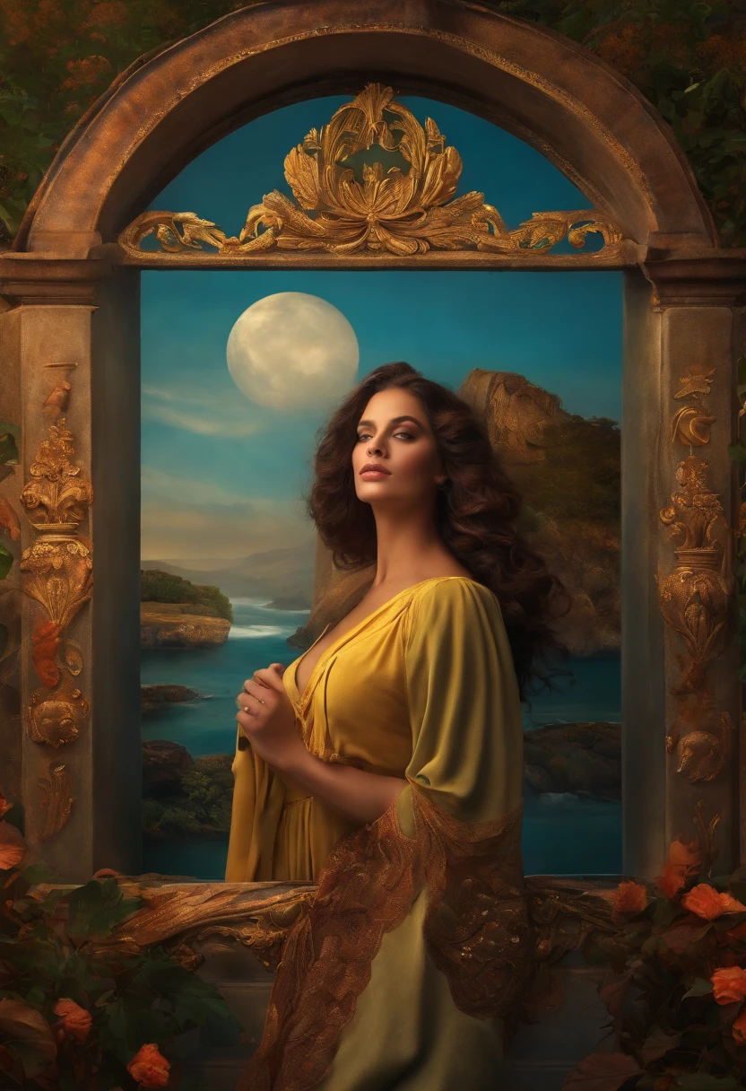 Take a picture in this style of temperance, com o sol na suas costas