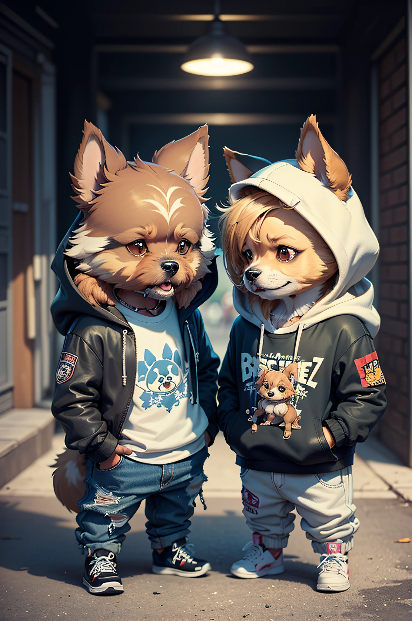Cartoon costumed by the Blues Brothers、Anthropomorphic dogs2bolt(Bulldog and Doberman)
