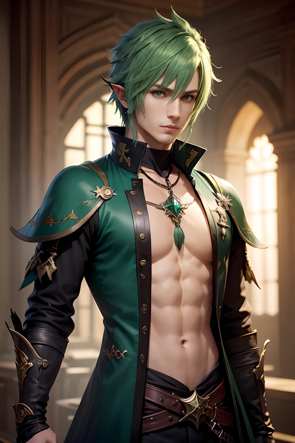 final fantasy xiv　Green hair　male people　Sorcerer