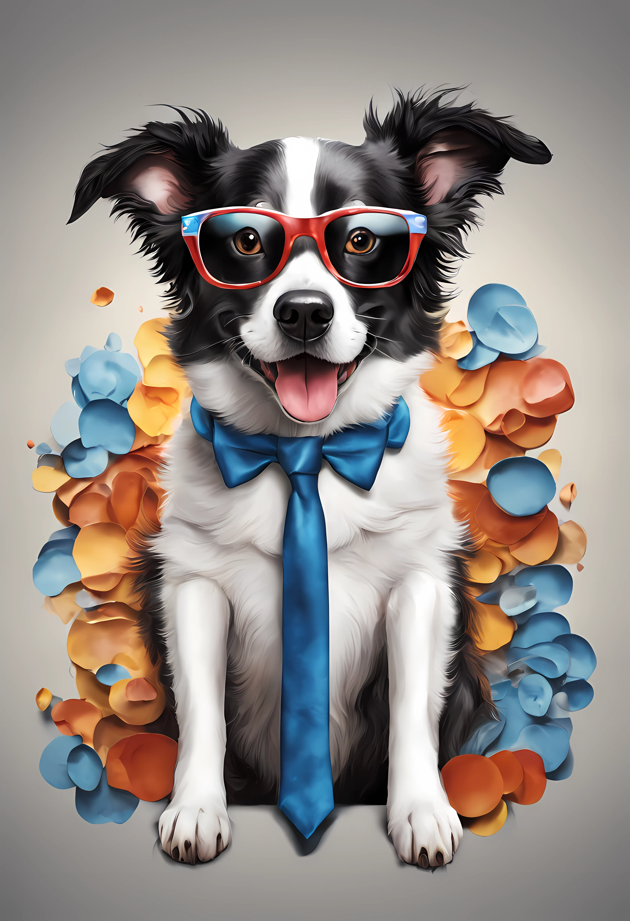 um cachorro Border Collie, pintura estilo 3D aquarela, Dog wearing blue DJ glasses, Collie dog wearing a pair of glasses , imagem completa, High resolution high contrast (fotorrealista:1.5), (Foto RAW, 8k UHD,