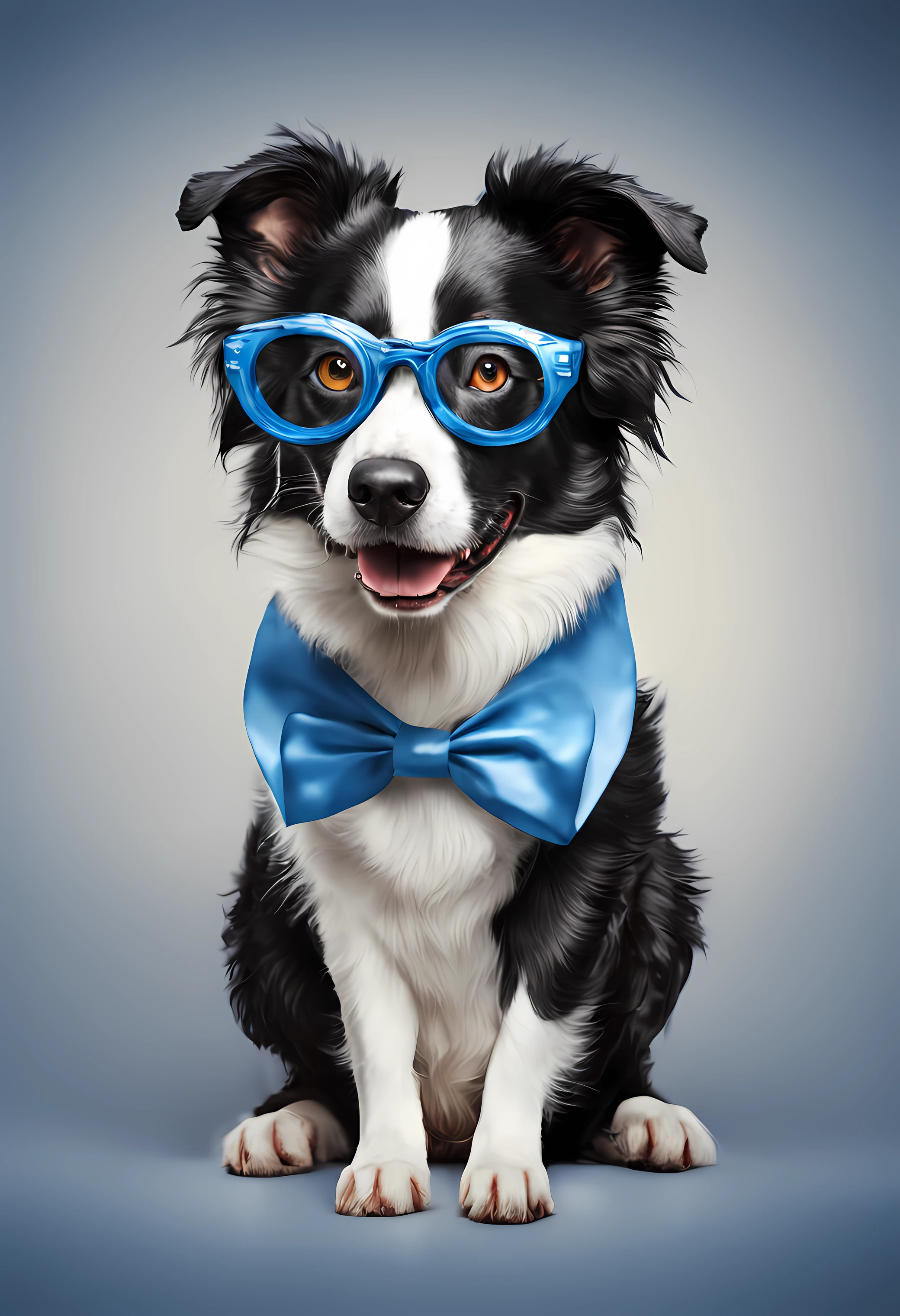 um cachorro Border Collie, pintura estilo 3D aquarela, Dog wearing blue DJ glasses, Collie dog wearing a pair of glasses , imagem completa, High resolution high contrast (fotorrealista:1.5), (Foto RAW, 8k UHD,