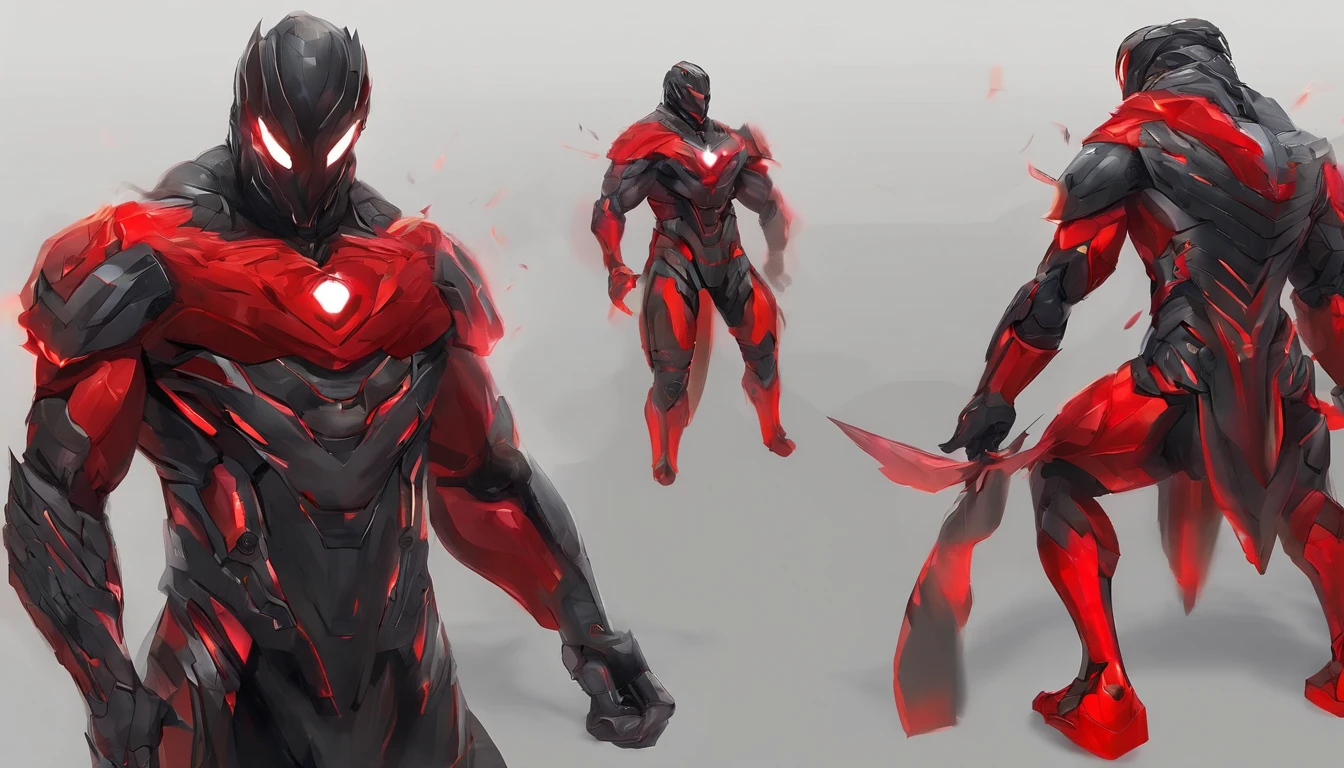 An intricate carbon and red superhero in a cybernetic suit, levitando no ar, extravagante longo fumo preto seda Cabo, sem capacete, Tem cabelo comprido e barba, laser olhos vermelhos, His super powers are strength and flight and can shoot lightning bolts from his hands, cercado por raios vermelhos, terno extremamente detalhado, micro-detalhes, foto-realismo, uma luz, Foto escura, Sombras profundas, profundidade de campo rasa, photo-realistic, Surrealismo, alta qualidade, master part, 8k, 8k, Super Detalhe, retrato de corpo inteiro, extremely muscular, no mask on, (Logotipo T no peito)