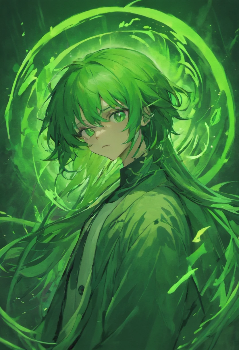A handsome man,Long dark green hair,Green eyes,The expression is cold,A poisonous snake wrapped around his neck,viciousness,unholy,badass,Wearing delicate white clothes。
