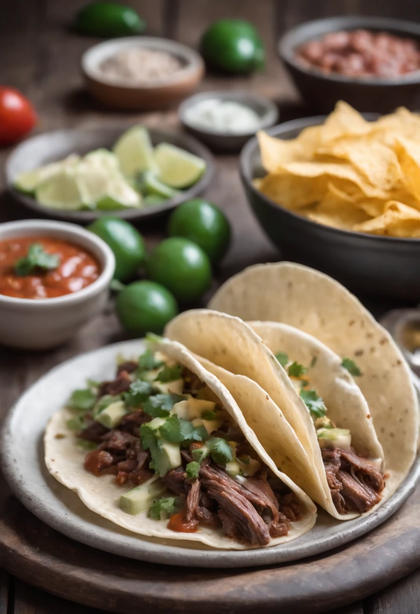 tacos de barbacoa, salsa verde ,mexicanos , sabrosa, caliente, foto promocional, detalles intrincados, hdr, kinematics, adobe lightroom, muy detallada