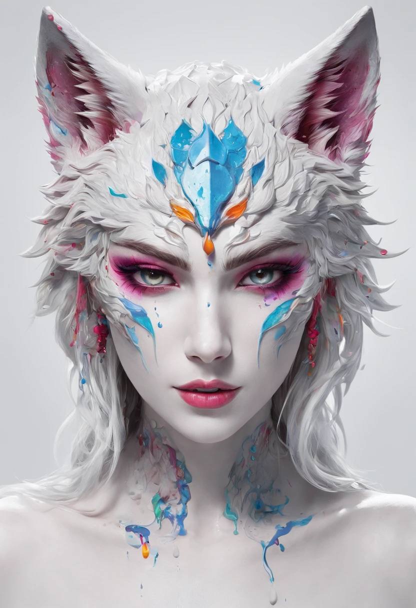Splash art, a wolf head, ((white background)), piercing eyes, epic Instagram, artstation, splash style of colorful paint, contour, hyperdetailed intricately detailed , unreal engine, fantastical, intricate detail, splash screen, complementary colors, fantasy concept art, 8k resolution, deviantart masterpiece, oil painting, heavy strokes, paint dripping, splash arts