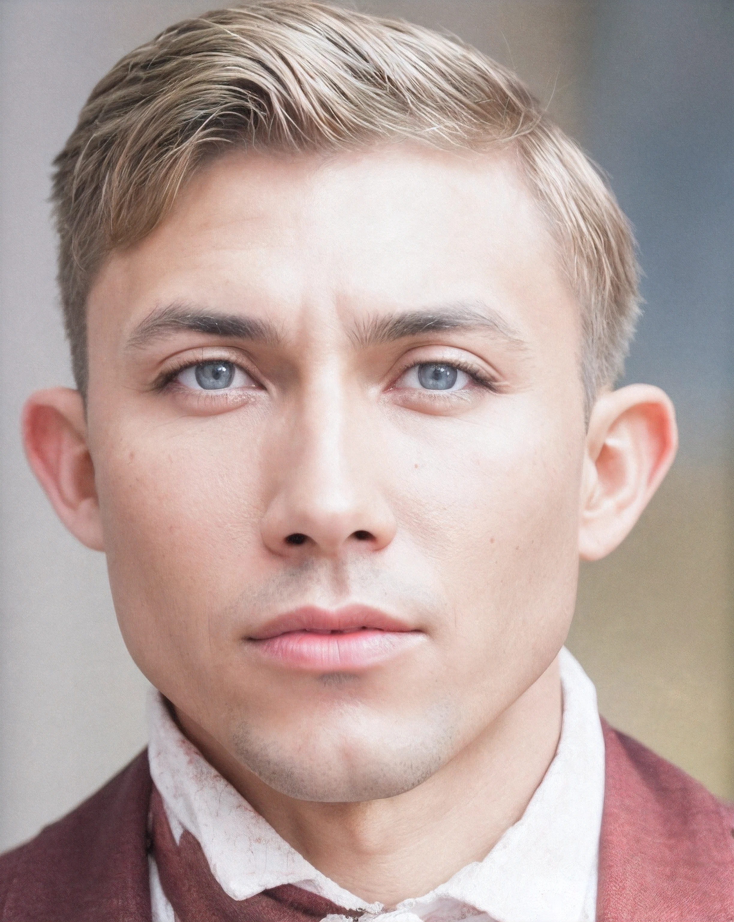 Homem de cabelos castanhos claros, olhos azuis, pele clara, raw photo, amazing photograph, best quality, 8K, high quality, Ultra detailed, (best quality), (high detailed skin, full sharp:1.2), 8k uhd, dslr, detailed face, (Sharp face), detailed eyes,