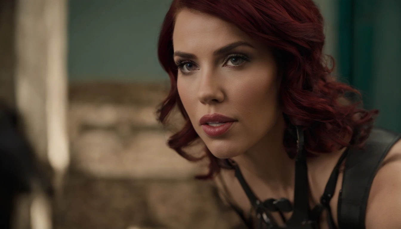 Scarlett Johansson, (Strappy:1.3), (BDSM:1.1), Corpo bonito, beautiful breasts, shorts, burgundy hair, Cosplay Mulher-Maravilha, Filmado em DSLR, Rosto detalhado, Cinematography, Max detalhes, com cores neutras, HDR, cor pastel, soft Cinematic Light, detalhes insanos, detalhes intrincados, Ultra - Detalhado, master part, 8k, O papel de parede, (circunstanciado), alta qualidade, ((highdetailskin, pele detalhada)), foco nítido, 8k UHD, Digital SLR, filmgrain