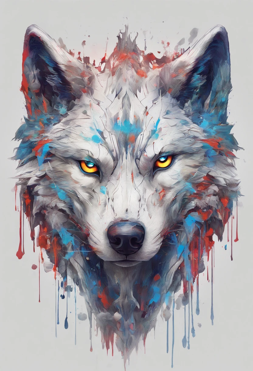 Splash art, a wolf head, ((white background)), piercing eyes, epic Instagram, artstation, splash style of colorful paint, contour, hyperdetailed intricately detailed , unreal engine, fantastical, intricate detail, splash screen, complementary colors, fantasy concept art, 8k resolution, deviantart masterpiece, oil painting, heavy strokes, paint dripping, splash arts