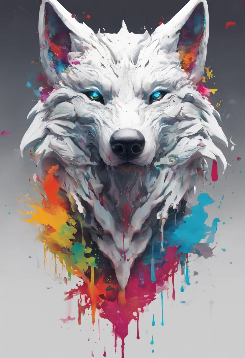 Splash art, a wolf head, ((white background)), piercing eyes, epic Instagram, artstation, splash style of colorful paint, contour, hyperdetailed intricately detailed , unreal engine, fantastical, intricate detail, splash screen, complementary colors, fantasy concept art, 8k resolution, deviantart masterpiece, oil painting, heavy strokes, paint dripping, splash arts