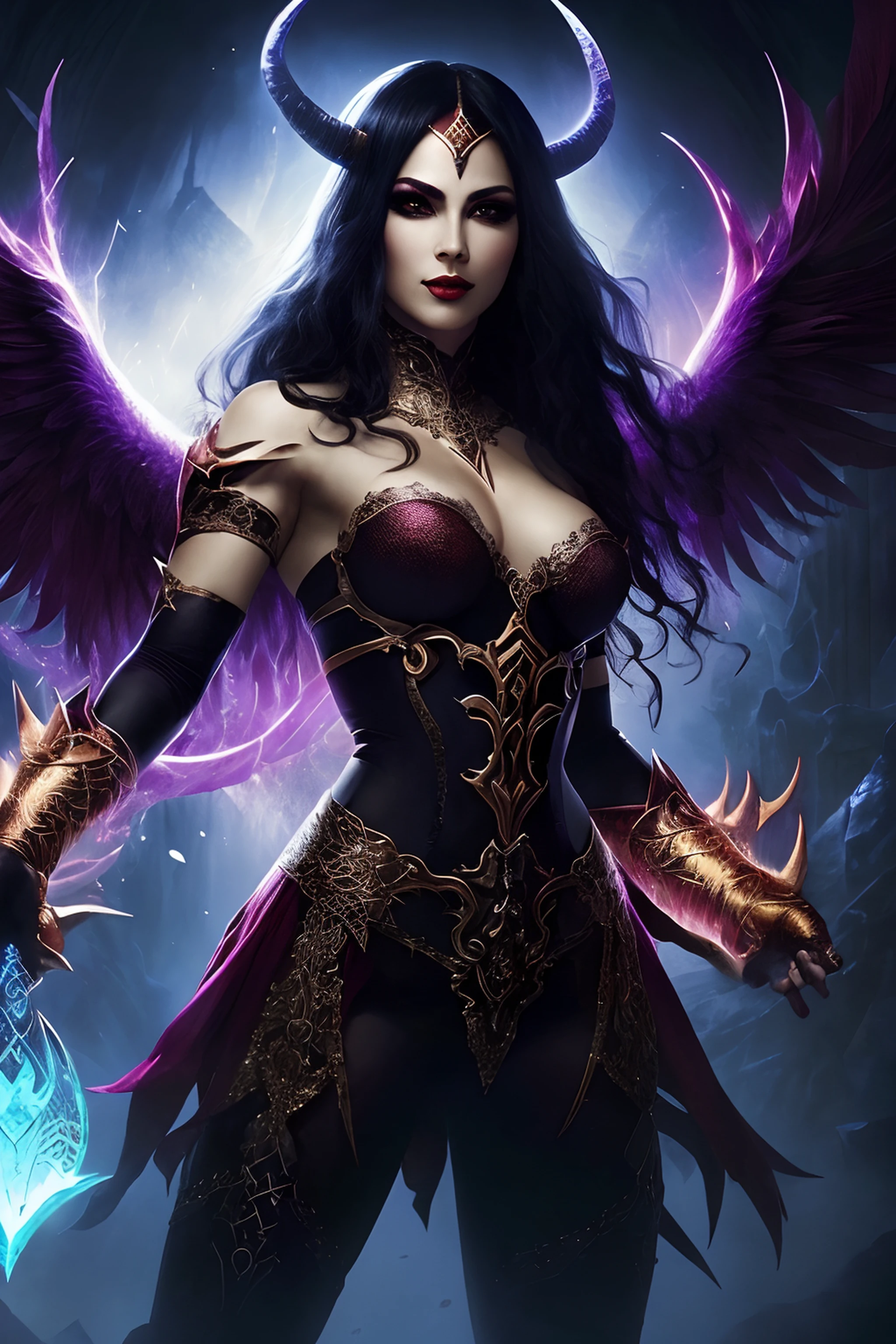 (papel de parede 8k extremamente detalhado), An average photo of a beautiful necromancer demon woman, intrincado, alto detalhe, Dramatic