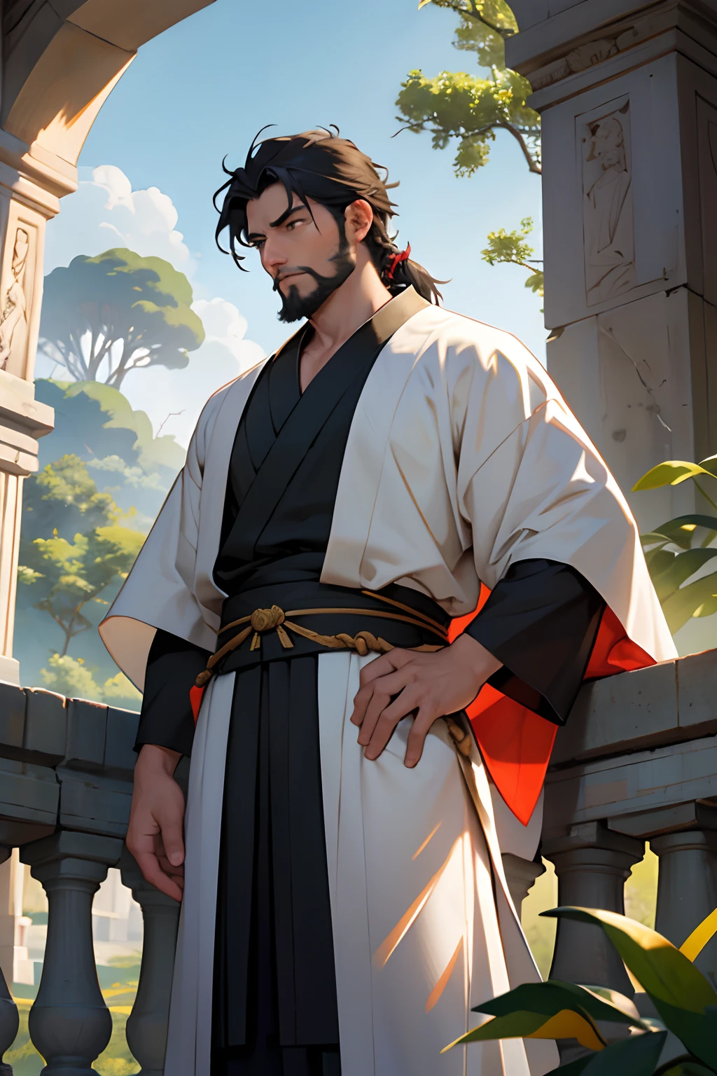 "The philosopher and a martial art master Leizi and his teaching focused on the idea that true wisdom is found in the observation of nature and in the practice of meditation., debate with Marcus Aurelius the Roman emperor who dominated half the world and the most famous Stoic." —c 10 —ar 2:3
Un sabio oriental, Leizi, de aspecto sereno y ojos penetrantes, se encuentra frente a frente con Marco Aurelio, un emperador romano de mirada firme y postura imponente.
The scene takes place in a quiet garden, where ancient trees and delicate jasmine perfume the air. El sol se pone lentamente, pintando el cielo con tonos dorados y naranjas.
The atmosphere is imbued with a deep calm, como si el tiempo se hubiera detenido. The silence is only broken by the whisper of the wind and the chirping of birds in the branches..
The atmosphere is one of mutual respect and intellectual curiosity. Both characters look at each other attentively, Ready for a momentous philosophical debate.
Leizi, with his simple robe and white beard, conveys a sense of ancient wisdom. Marco Aurelio, vestido con su toga imperial, irradia un aura de poder y liderazgo.
La pintura se realiza en acuarelas, con trazos suaves y delicados. Colors blend in harmony, reflejando la serenidad del momento.
The artists who could collaborate in this work are Zhang Daqian, conocido por sus paisajes naturales, y Caravaggio, famous for his dramatic use of light and shadow.